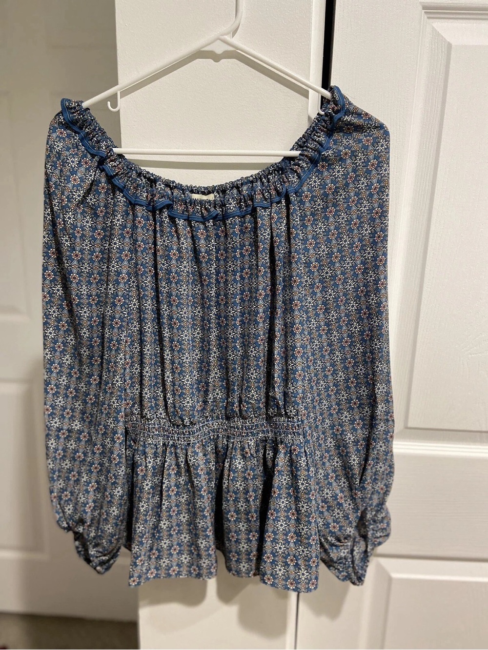 Max Studio Blue Floral Off-Shoulder Peasant Blouse